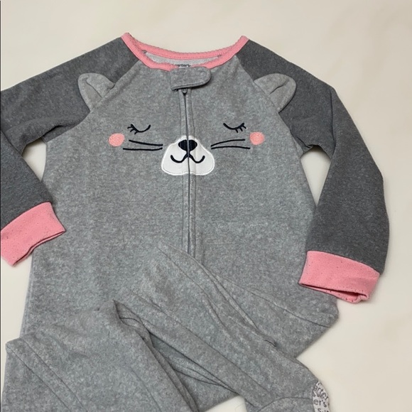 Kitten face gray velour footed pajamas - Picture 1 of 3